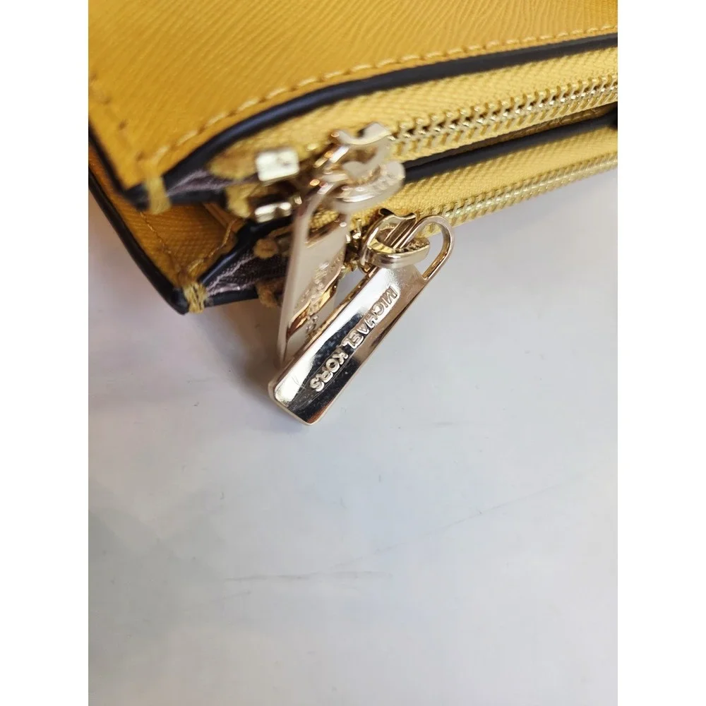New Michael‎ Kors Jet Set Travel Double Zip Wallet Leather Phone Yellow NEW